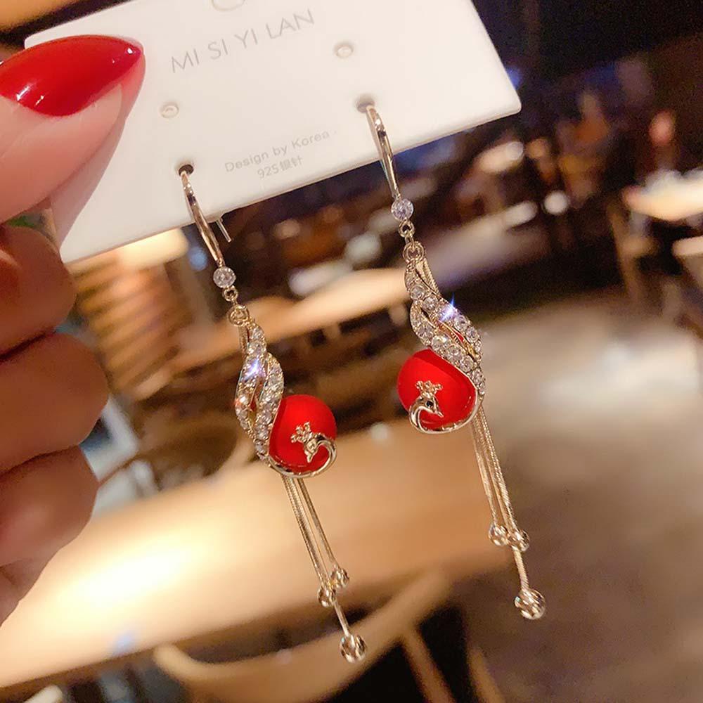 Bông Tai Dáng Dài Hình Chim Công Bằng Hợp Kim Phong Cách Hàn Quốc Thanh Lịch|Bông Tai Thời Trang Xinh Xắn Cá Tính