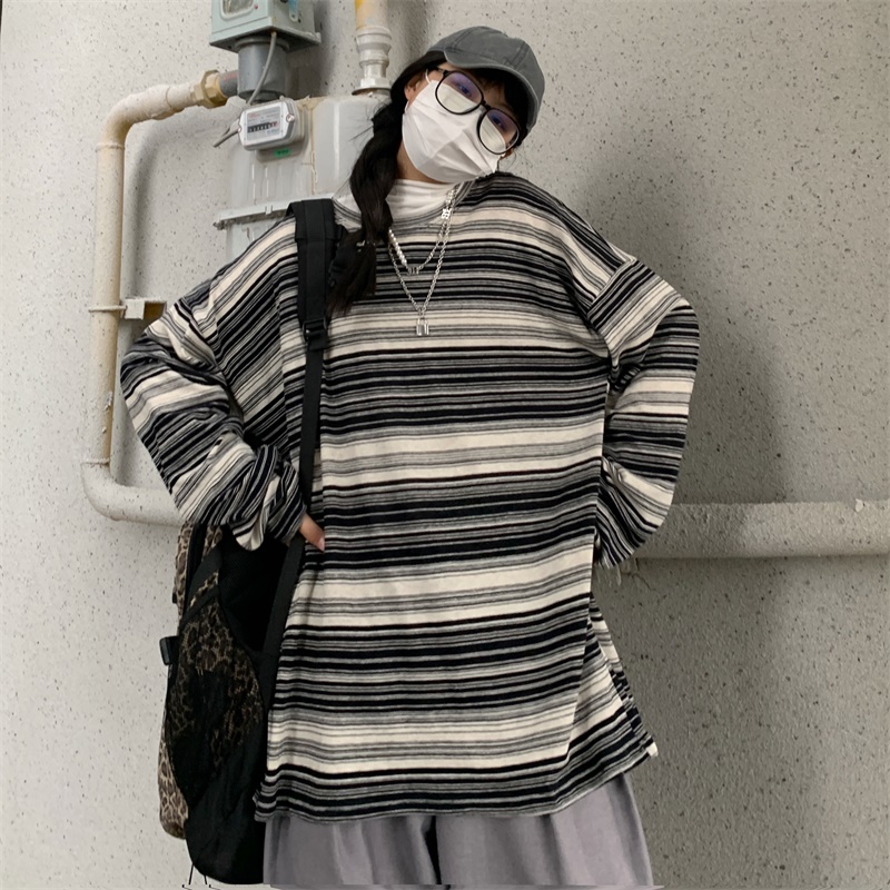 Áo Thun Tay Dài Kẻ Sọc Ngang Trẻ Trung Hợp Thời Trang  198608Áo Dáng Rộng Phong Cách Harajuku Dễ Phối Đồ Dành Cho Nam Và Nữ