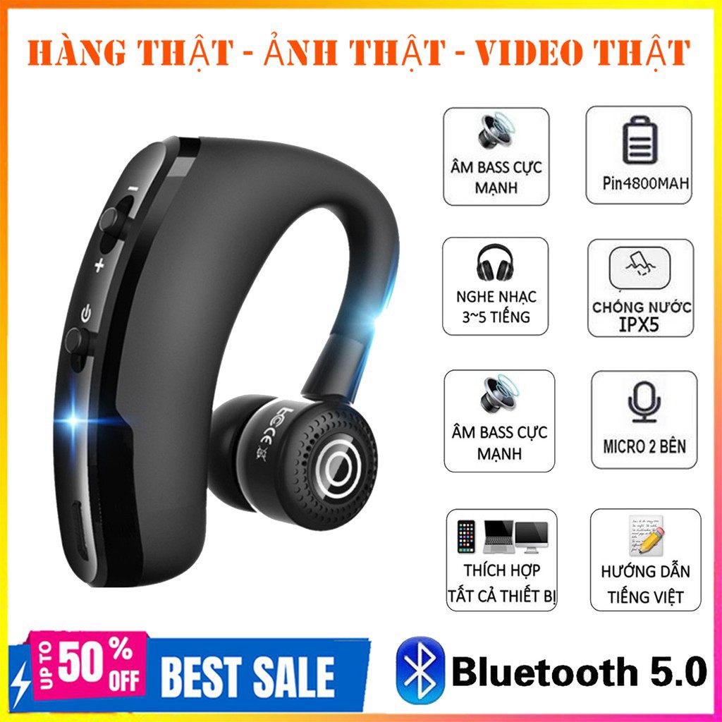 Sale Sốc 50%Tai Nghe Bluetooth V9 Móc Tai Tích Hợp Micro Chất Lượng Cao BẢO HÀNH 12 THÁNG