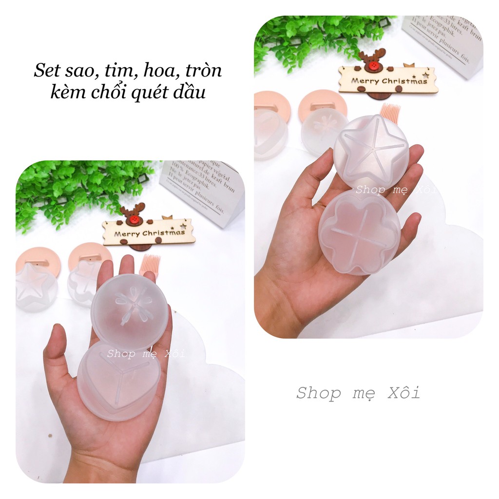 Khuôn hấp trứng, làm bánh cho bé (bộ 4 khuôn nhựa kèm chổi silicon quét dầu) | BigBuy360 - bigbuy360.vn