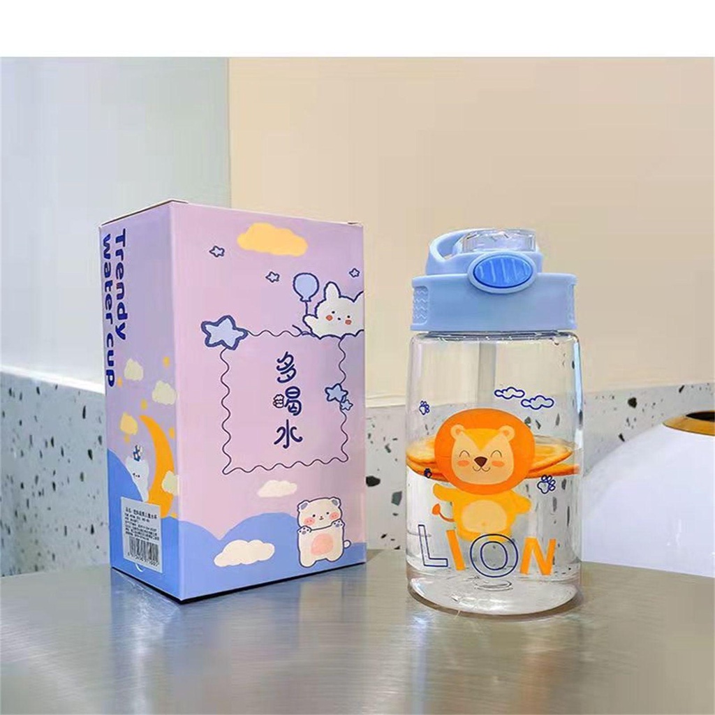 Bình Nước 450ML Chống Tràn Họa Tiết Hoạt Hình Dễ Thương Cho Bé