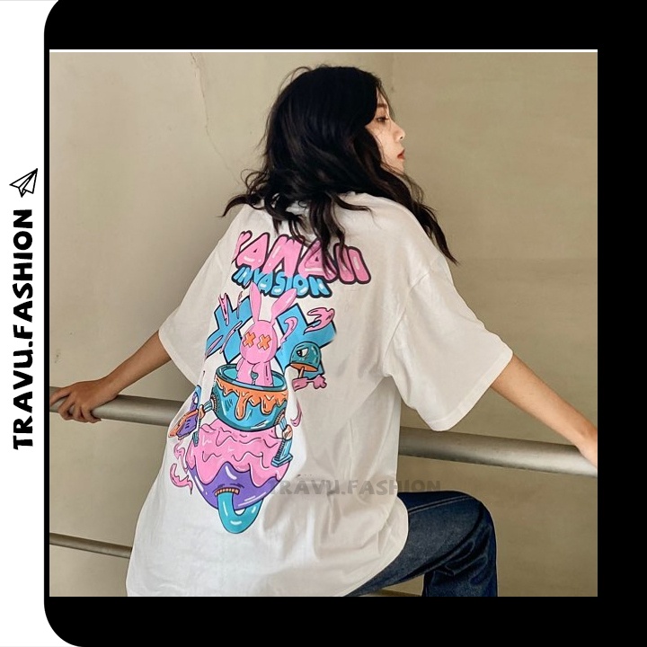 Áo thun tay lỡ nam nữ form rộng, chất cotton mịn mát co dãn 4 chiều in Kawaii lạ mắt TL821