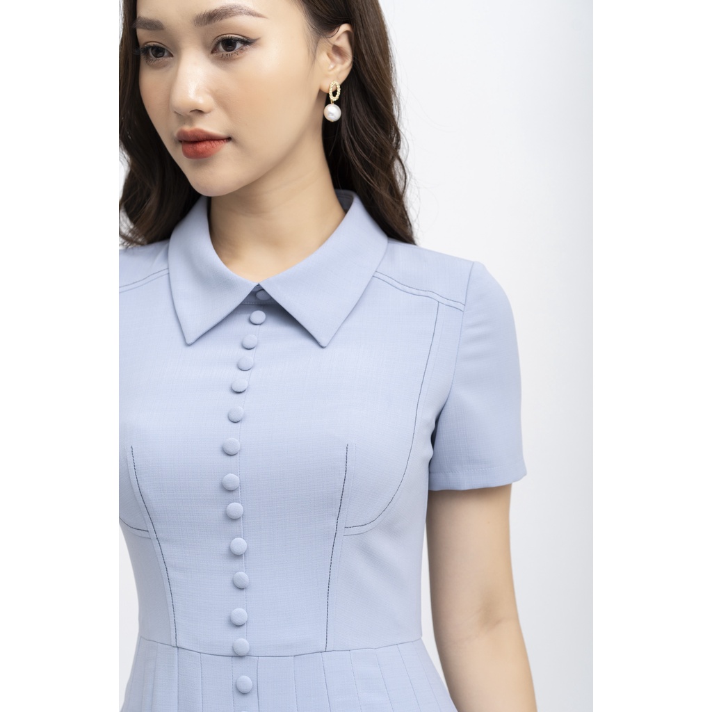 Đẩm xòe công sở cổ đức, váy thiết kế thanh lịch đính cúc bọc trang trí, Đen FIONA F452272