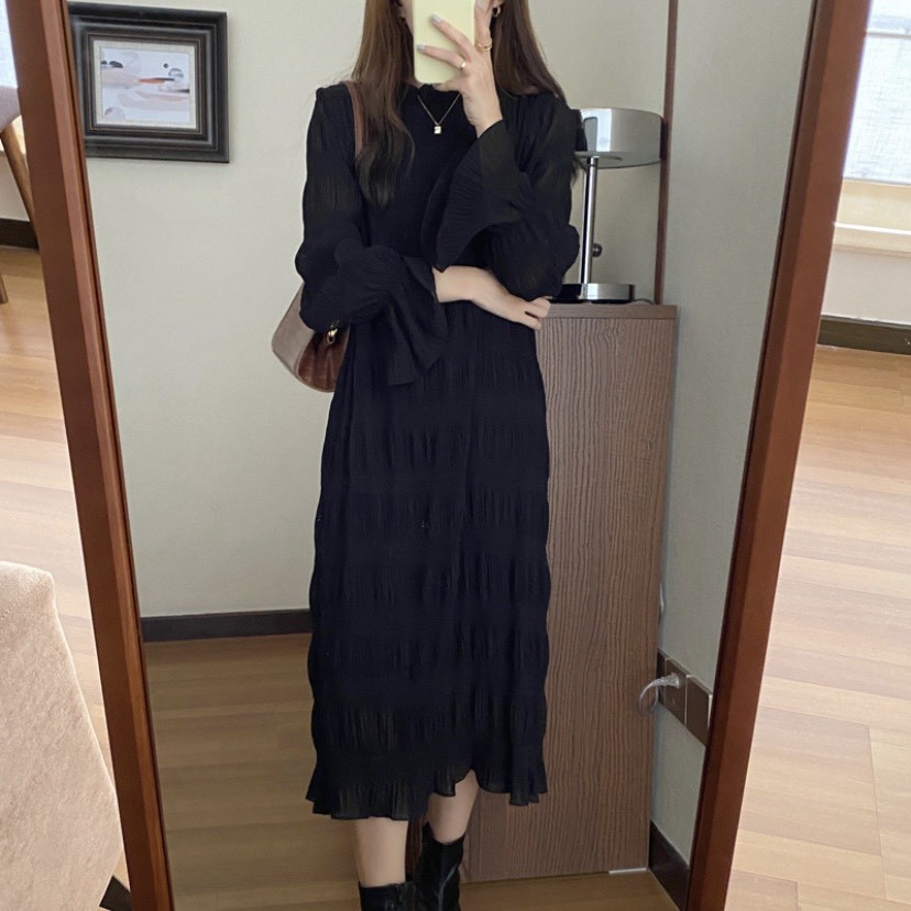 Váy suông voan nhăn 2 lớp tay chun loe Ulzzang style 🌸 Hàng quảng Châu