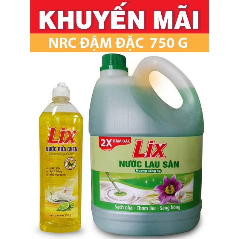 Nước lau sàn Lix hương Nắng Hạ 2X Đậm Đặc - 4L (tặng Nước rửa chén Lix Chanh - 750g)