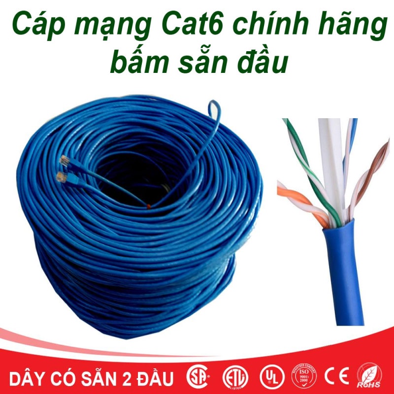 Dây Mạng bấm sẵn 2 đầu CAT 6E 10m 15m 20m 25m 30m 40m 50m - dây chính hãng LBLINK có màu xanh - trắng