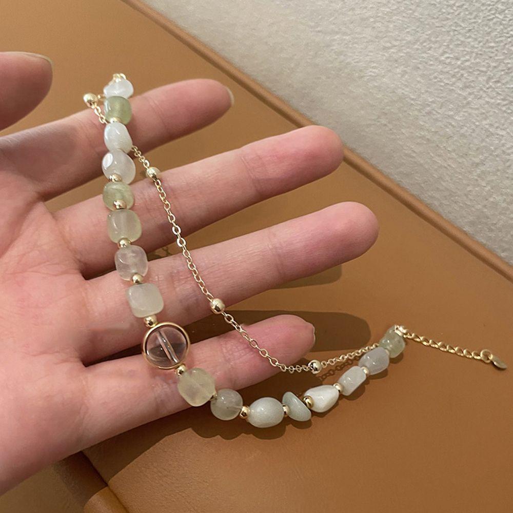 Vòng Tay Chuỗi Hạt Đá Prehnite Thời Trang Dành Cho Nữ|Vòng Tay Dây Xích Phong Cách Hàn Quốc