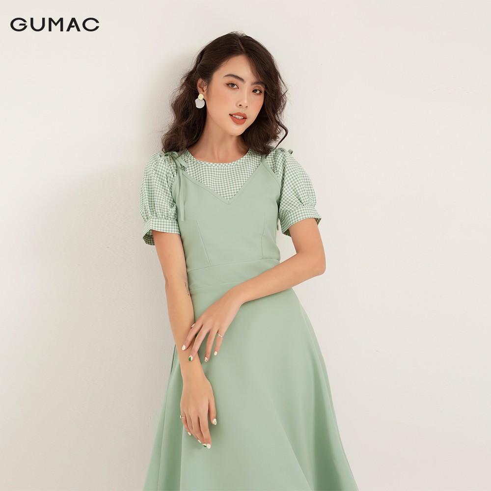 Đầm yếm nữ GUMAC phối sọc caro, trẻ trung đủ size đủ màu DB1102 | BigBuy360 - bigbuy360.vn