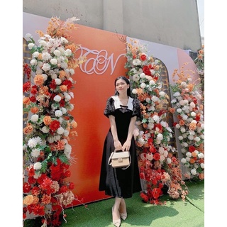Váy đen dài cổ sóng trắng by La Moneta