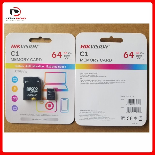 Thẻ Nhớ HIKVISION 64GB C1 Upto 92MB/S Chuyên Dụng Cho Camera IP Chính Hãng | BigBuy360 - bigbuy360.vn