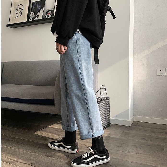 Quần jean nam nữ ống suông rộng màu xanh ghi nhạt 927 | BigBuy360 - bigbuy360.vn