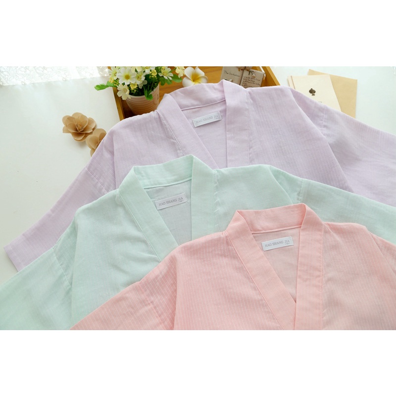 Kimono Vải Xô Nhật  Yukata Bộ Mặc Nhà Hè Nam Nữ Thoáng Mát Họa Tiết Sóng IVY239