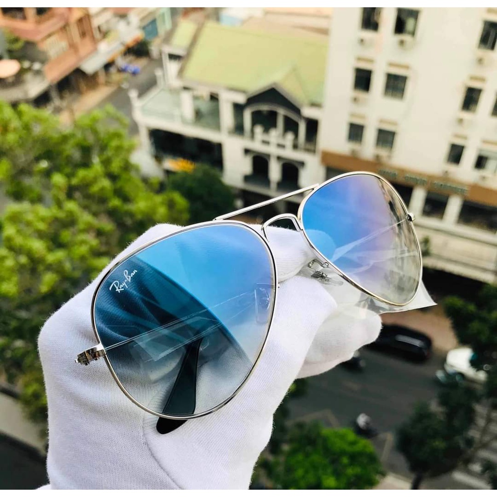 Kính mát chính hãng Rayban  Aviator Gradient RB3025-003/3F mắt xanh khói, gọng bạc