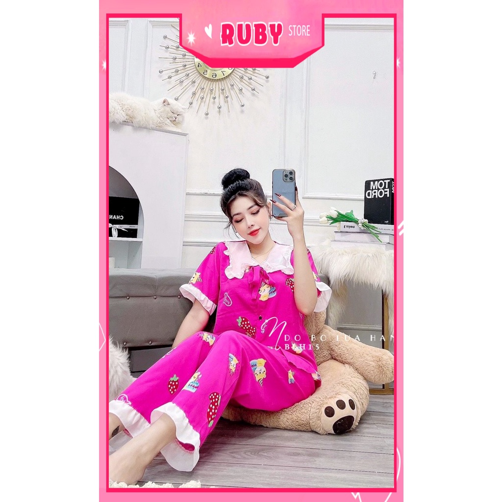 Đồ bộ tiểu thư cho nữ mặc nhà chất kate lụa mềm mát in hình trái dâu hoạt hình dễ thương BLH15