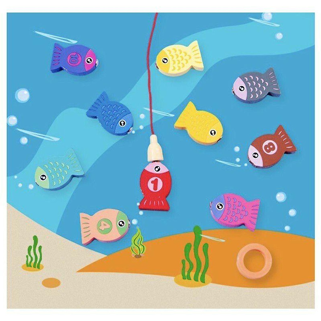 Bộ Đồ Chơi Gỗ Xếp Khối, Giáo Cụ Montessori Ghép chữ, Ghép số, Câu Cá, Xếp Khối, Ghép Hình - 6 trong 1