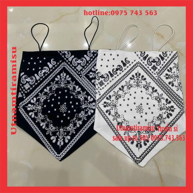 [Free ship] Áo 2 dây thổ cẩm Nữ ♥️ yếm  Bandana Hở Lưng Họa Tiết In Chất Bodip 2 Màu Đen/Trắng Vintage cá tính Ulzzang | BigBuy360 - bigbuy360.vn