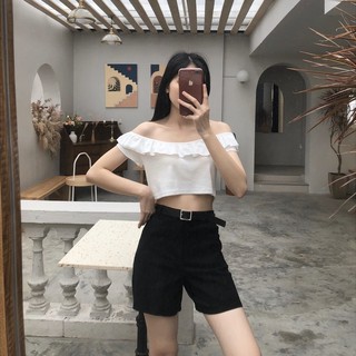 [FREESHIP] ÁO CROPTOP TRỄ VAI VIỀN BÈO LEN TĂM MẶC NHIỀU KIỂU QUẢNG CHÂU - ÁO CROPTOP ÔM BODY BÁNH BÈO TÍM HOT | MÃ A447