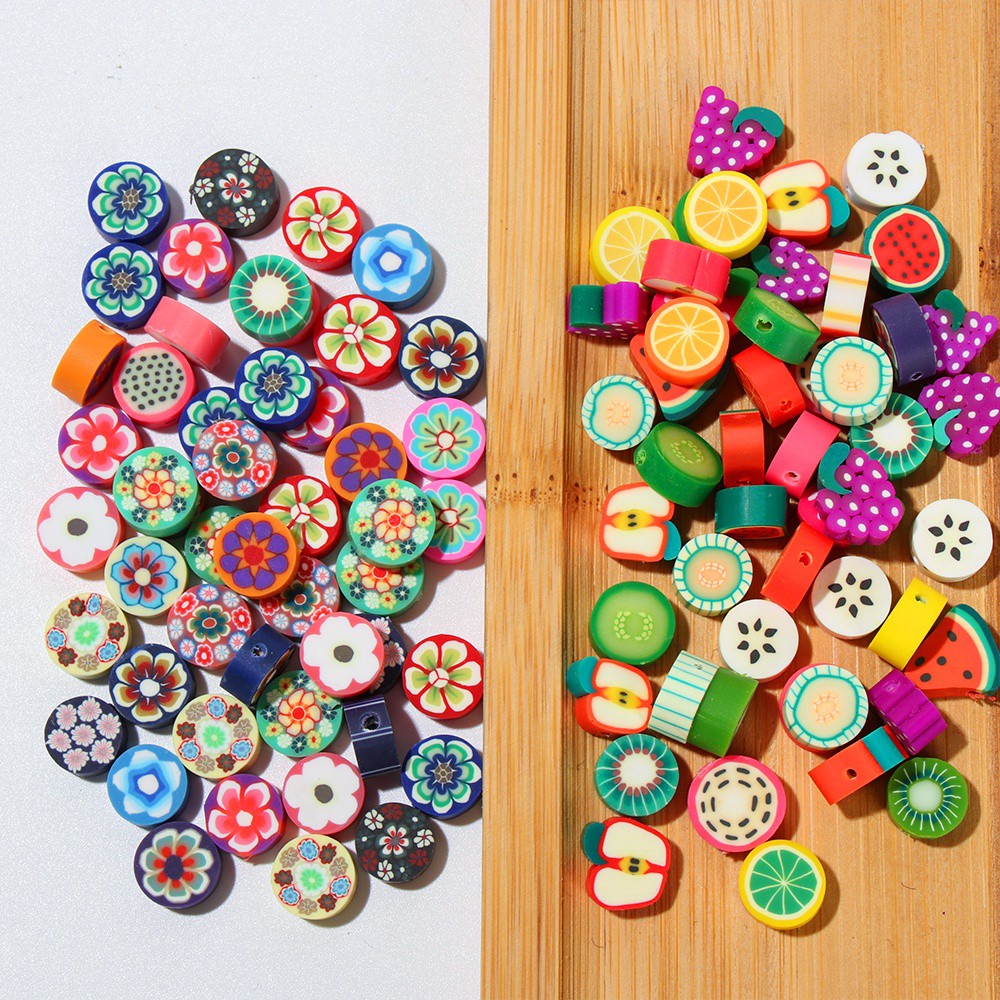 Bộ 50 Hạt Đất Sét Polymer 10mm Hình Trái Tim/Hoa Mận Làm Trang Sức Thủ Công