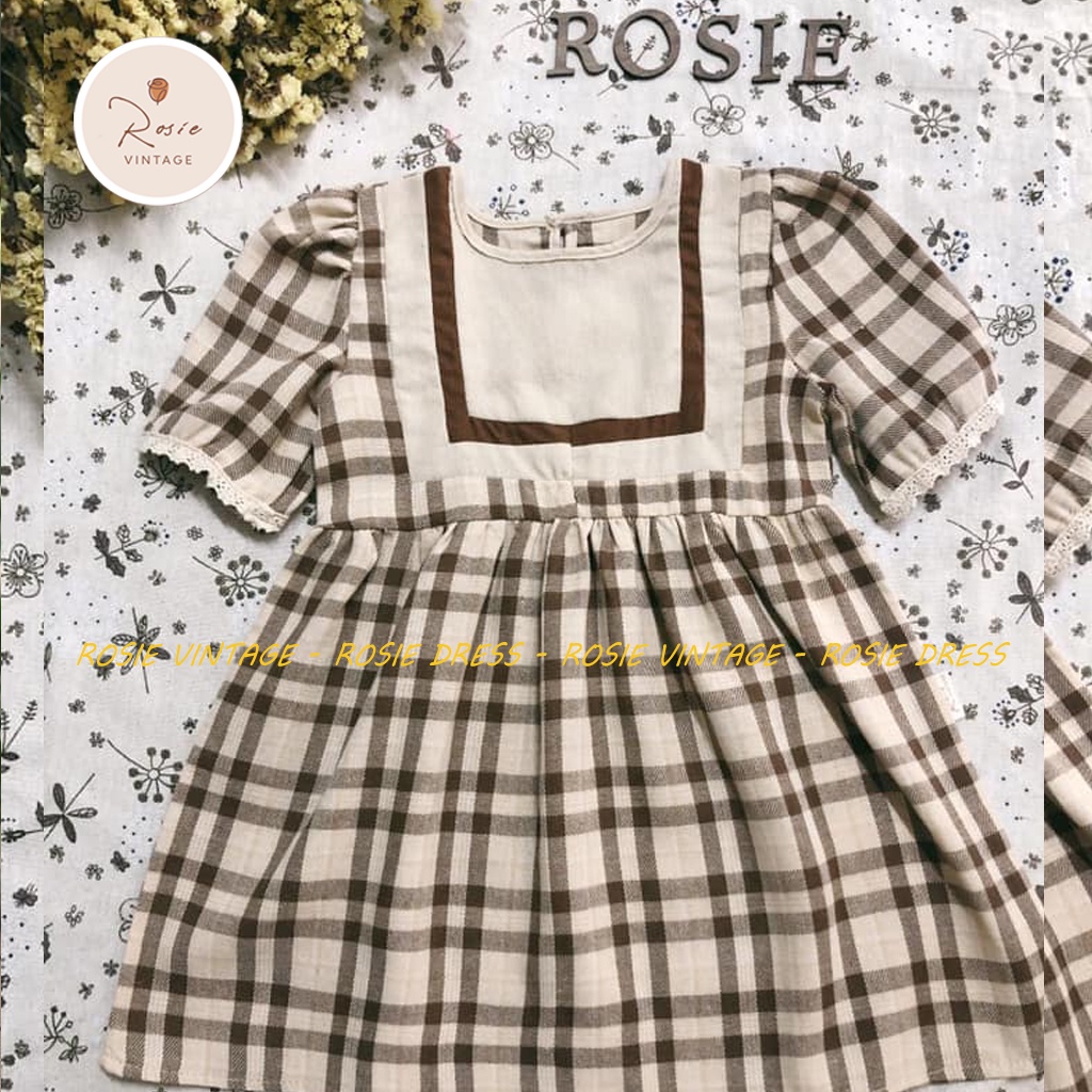 Váy kẻ phối ROSIE V25, chất vải mềm thoáng mát cho bé gái từ 9 - 36kg