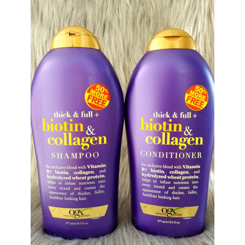 Cặp Dầu gội xả Biotin Dầu Gội Dưỡng Dày Tóc OGX Thick & Full  Biotin & Collagen Shampoo 577ml