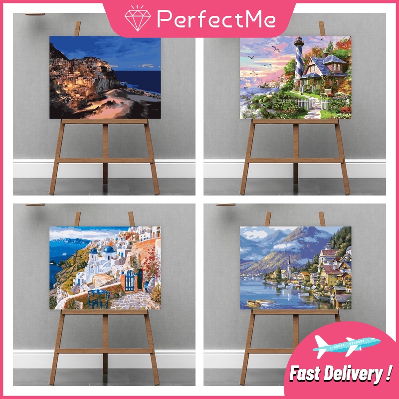 Bộ tranh sơn dầu 40x50cm tự làm họa tiết phong cảnh cảng và con thuyền độc đáo