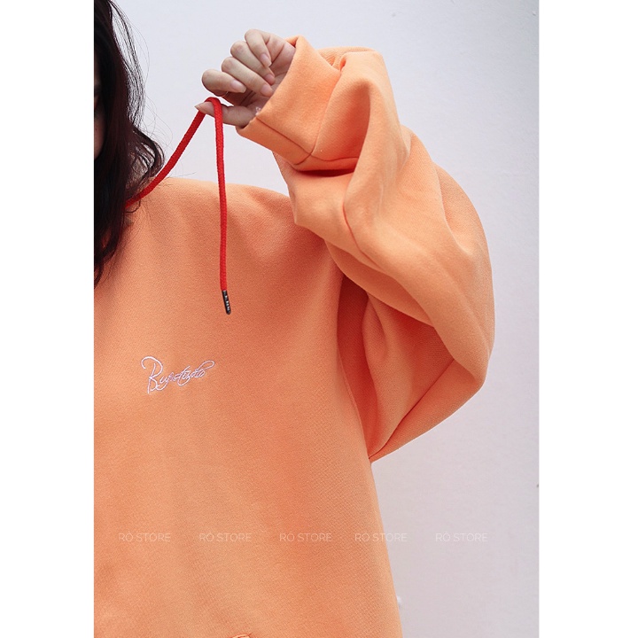 Áo khoác nỉ hoodie màu cam nhẹ thêu chữ cực bền form rộng tay bồng unisex Rô Store AK32