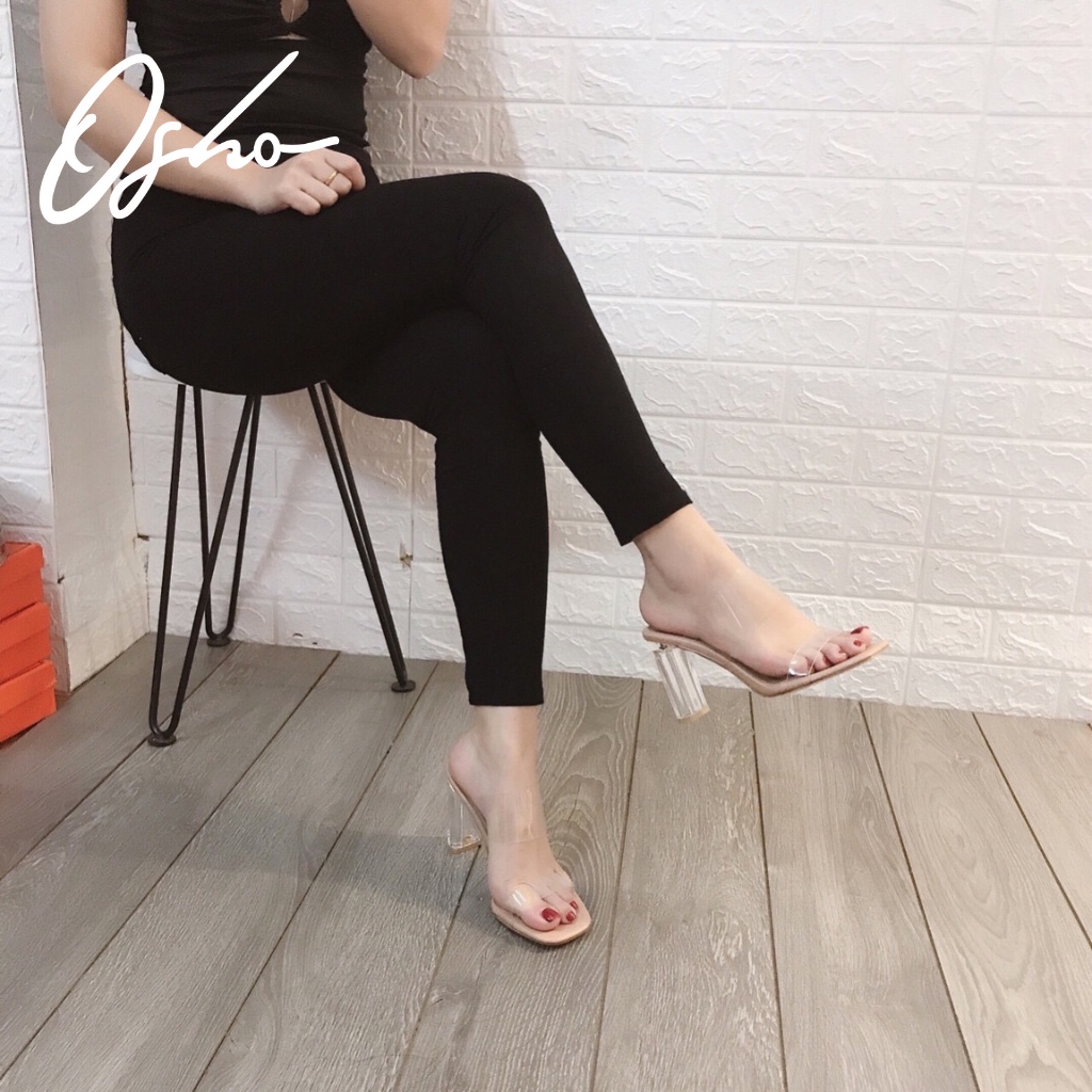 Sandal Cao Gót Nữ Thời Trang OSHO Thiết Kế Độc Đáo, Mũi Vuông Gót Vuông, Chất Da PU Mền Cao Cấp 3265-1