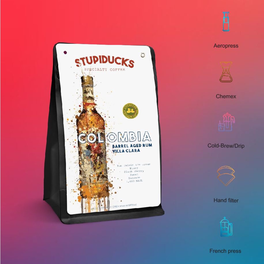 Cà phê đặc sản Colombia, Colombia, Villa Clara Barrel Age Rum - Stupiducks premium lot 2021 (250gr)