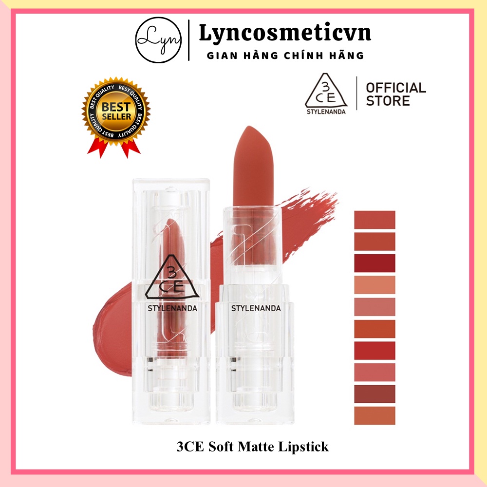 Son Thỏi Lì, Lên Màu Siêu Chuẩn 3CE Soft Matte Lipstick 3.5g  Toast Brow