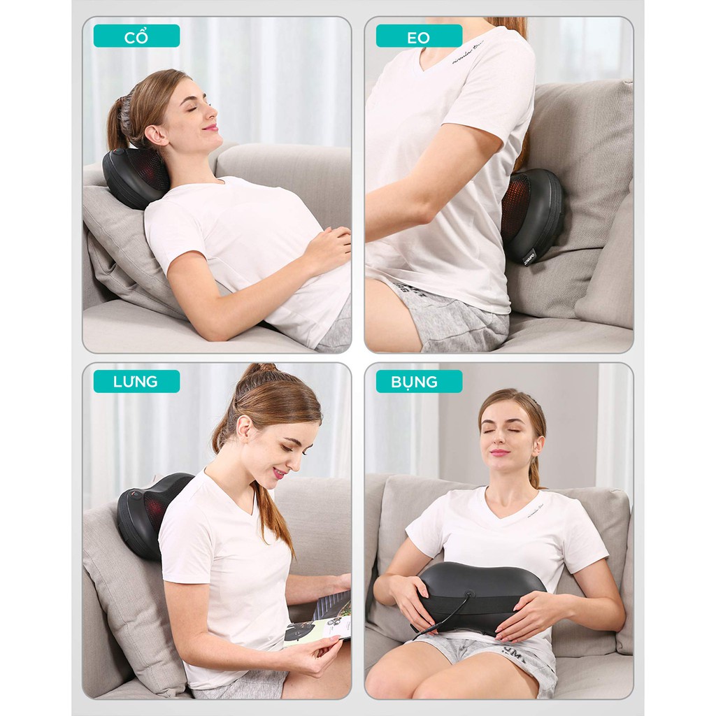 Gối Massage Nhiệt Hồng Ngoại KINGTECH KP-315 - 4 Bóng Xoay - Chuyên Sâu Cổ Vai Gáy, Thắt Lưng - Chính Hãng