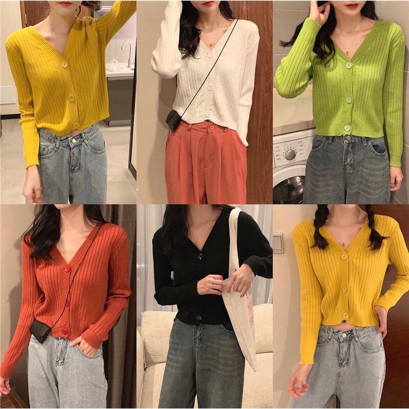 [Hàng cao cấp loại 1] Áo len nữ cổ V cài khuy chất dày dặn mềm min, mặc khoác ngoài thu đông 031 | BigBuy360 - bigbuy360.vn