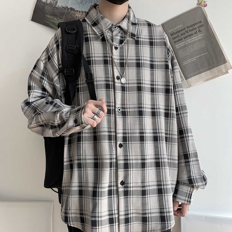 Áo sơ mi kẻ sọc ca rô dáng rộng phong cách Harajuku vintage 126063 | BigBuy360 - bigbuy360.vn