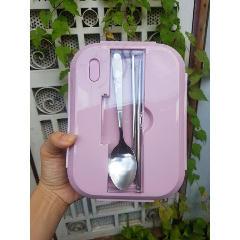 Hộp thủy tinh 3 ngăn 1000ml có đũa thìa inox cho bữa trưa an toàn dùng mang cơm đi làm, đi dã ngoại