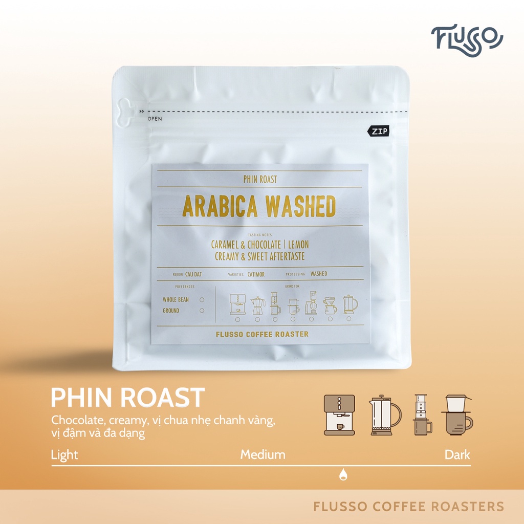 Cà Phê Pha Phin Nguyên Chất Flusso Arabica Washed