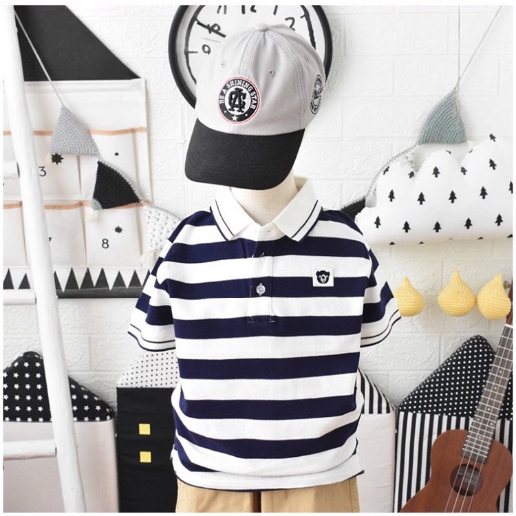 Áo polo bé cho trai, gái. vải Cotton CVC, chuẩn form, sang chảnh. Kẻ sọc Tím Than. NEWBETTY BLATH
