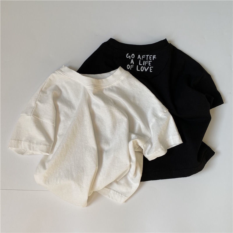 Hàng Có Sẵn Áo Thun Cotton Màu Đen/Trắng In Chữ Phong Cách Nhật Hàn Nhật Bản Thời Trang Cho Nam Và Nữ Trẻ Em