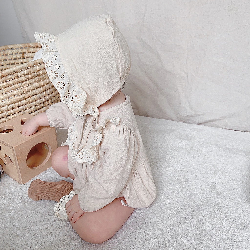Bộ Áo Liền Quần Tay Dài + Mũ Thời Trang Mùa Thu Dễ Thương Cho Bé Gái