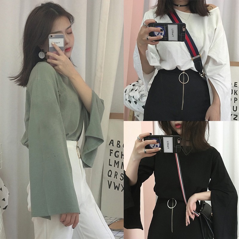 Áo Thun Nữ Cổ Tròn Dài Tay Kiểu Hàn Quốc