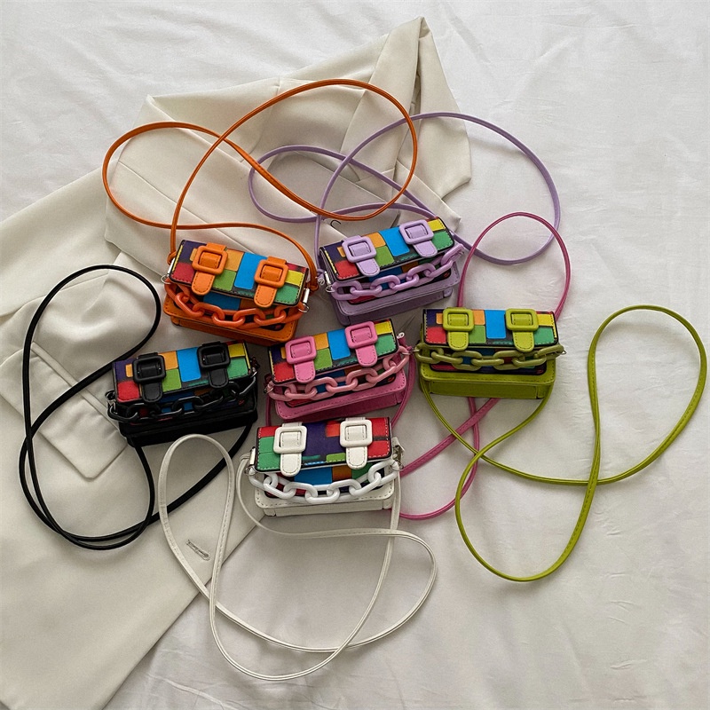 Túi Xách Đeo Vai Hình Vuông Cỡ Nhỏ Màu Kẹo Tương Phản Thời Trang Cho Nữ