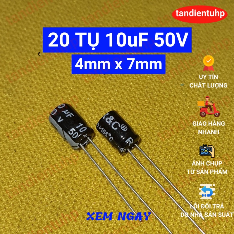 20 tụ hóa - Tụ phân cực các trị số 1uF50V, 2.2uF, 3.3uF, 4.7uF, 10uF, 22uF, 33uF, 47uF điện áp 50V hàng mới