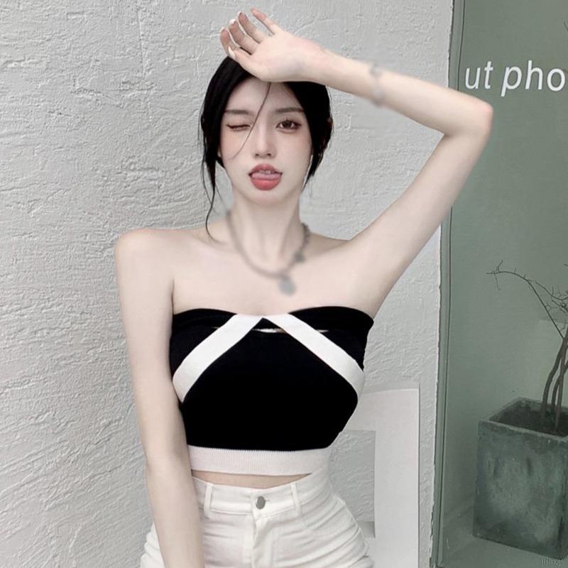 Áo croptop dệt kim dáng ôm thiết kế kiểu Hàn Quốc gợi cảm trẻ trung cho nữ