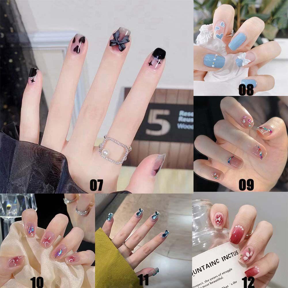 Bộ 24 Móng Tay Giả Đầu Tròn / Vuông Phong Cách Pháp