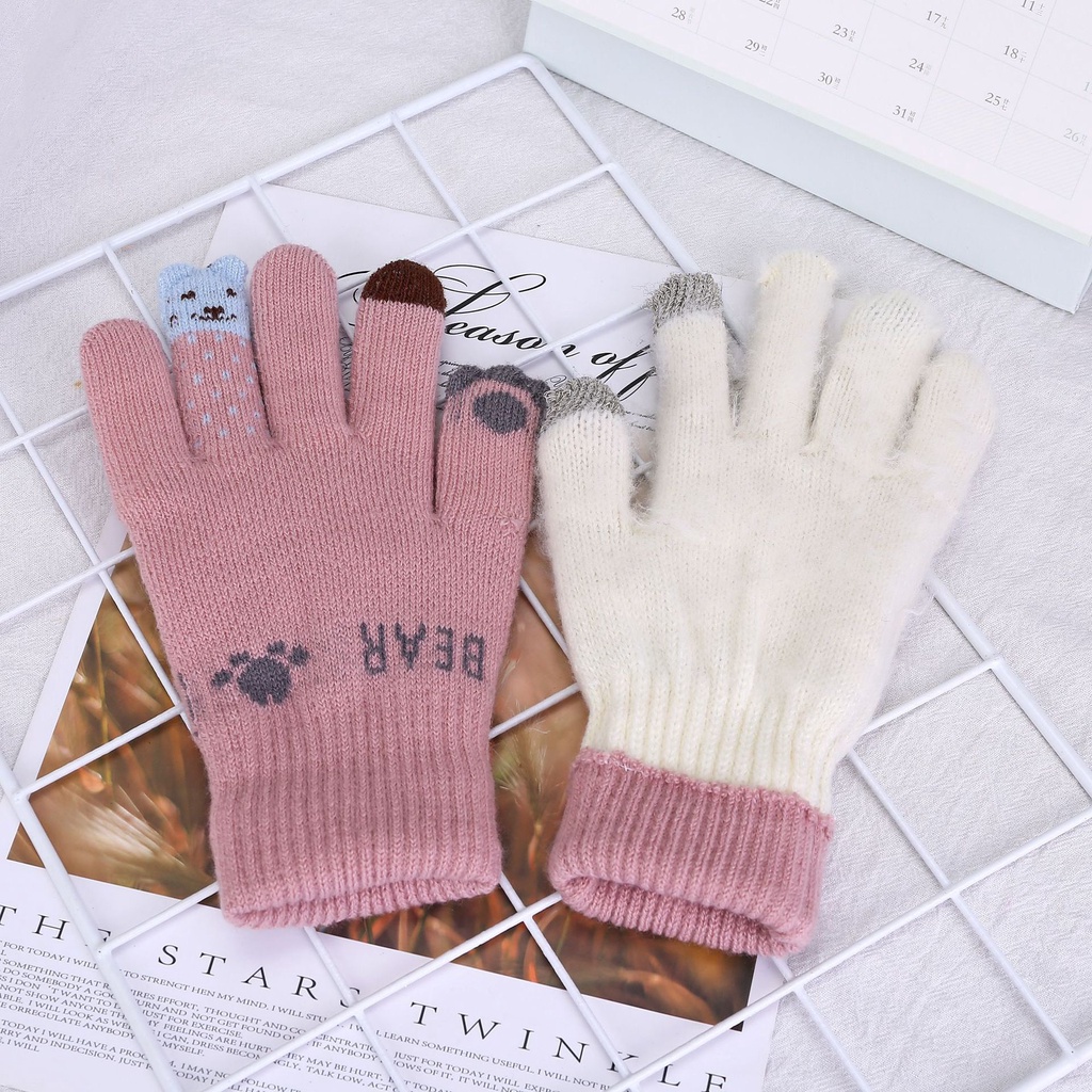 GT14 Găng tay len nữ ngón tay gấu