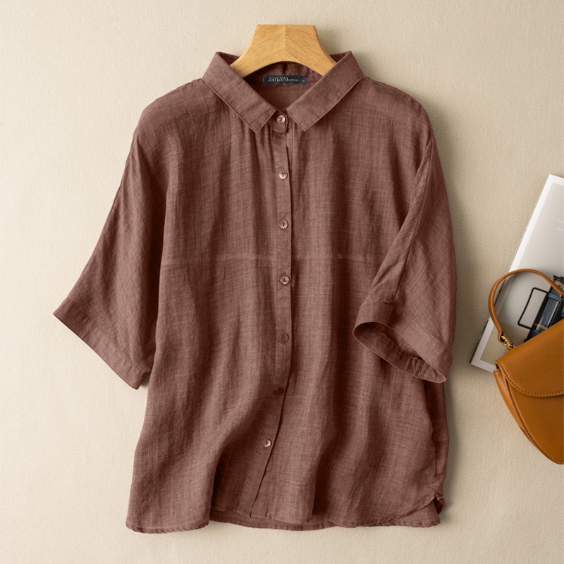 Áo sơ mi ZANZEA tay lửng thời trang dành cho nữ