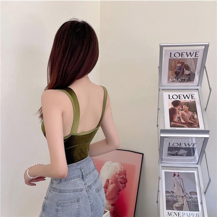 Áo hai dây vải nhung phong cách mới thời trang cho nữ