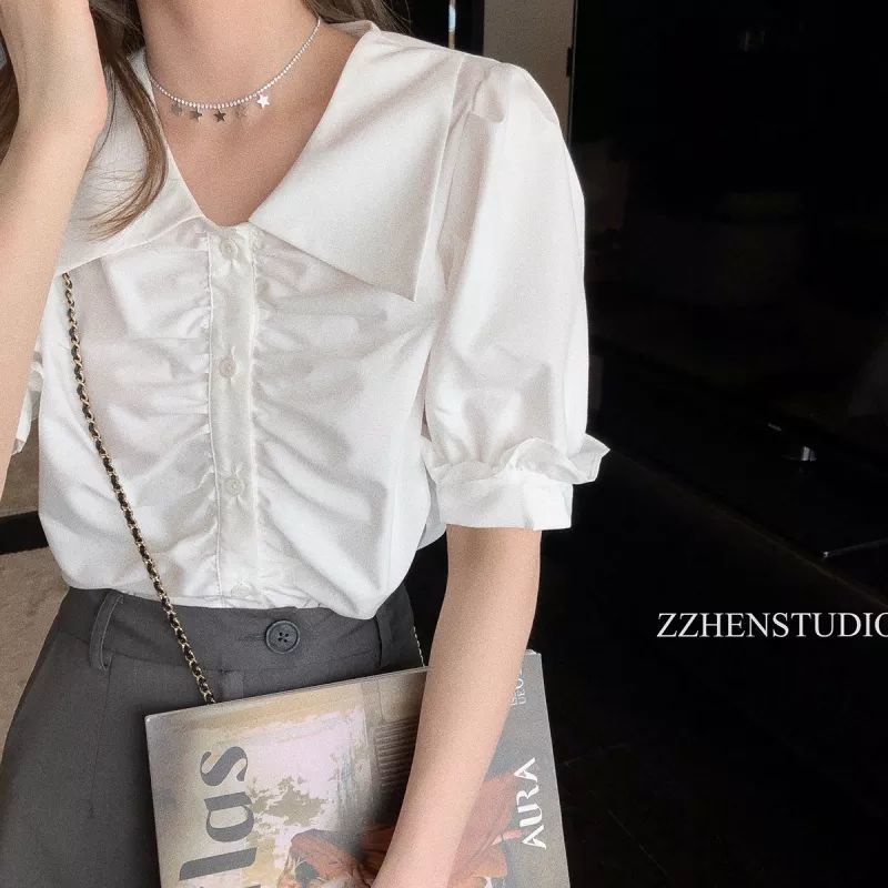Áo Sơ Mi Trắng Tay Ngắn Dáng Rộng Dễ Phối Đồ Thời Trang Cho Nữ