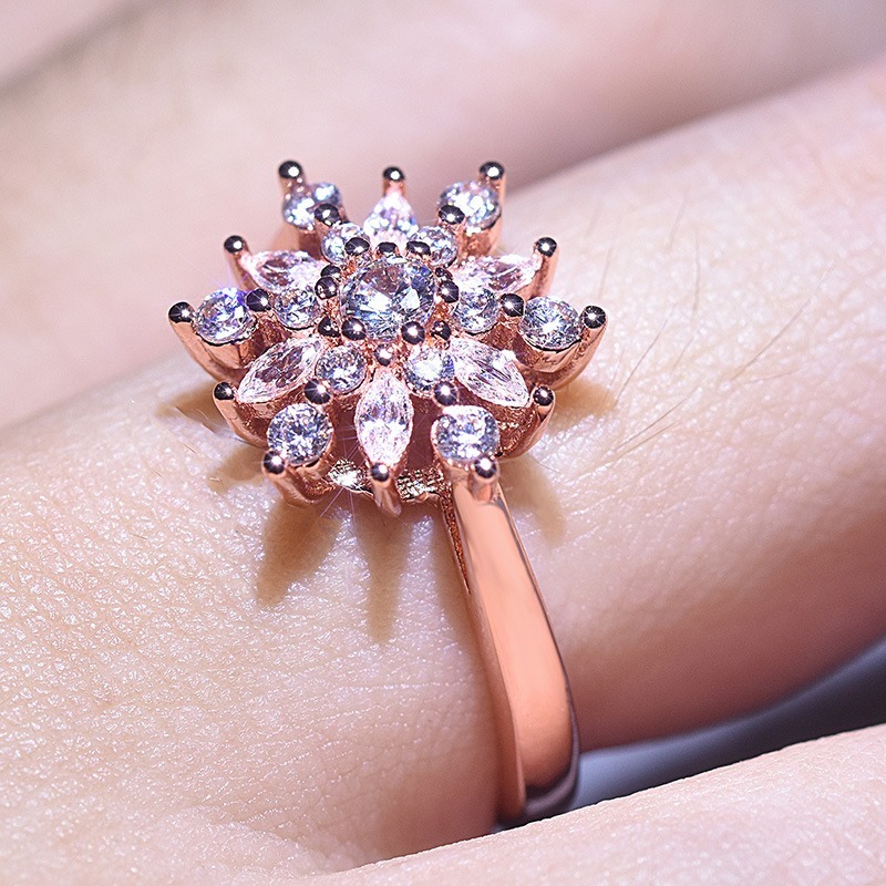 Sáng Tạo Mới Nhẫn Đứng Kim Cương Nữ 18K Hoa Hồng Mạ Vàng