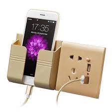 Kệ Dán Tường Để Remote Đồ Dùng/ Giá Đỡ Sạc Điện Thoại- Có Móc Treo Giữ Dây Điện
