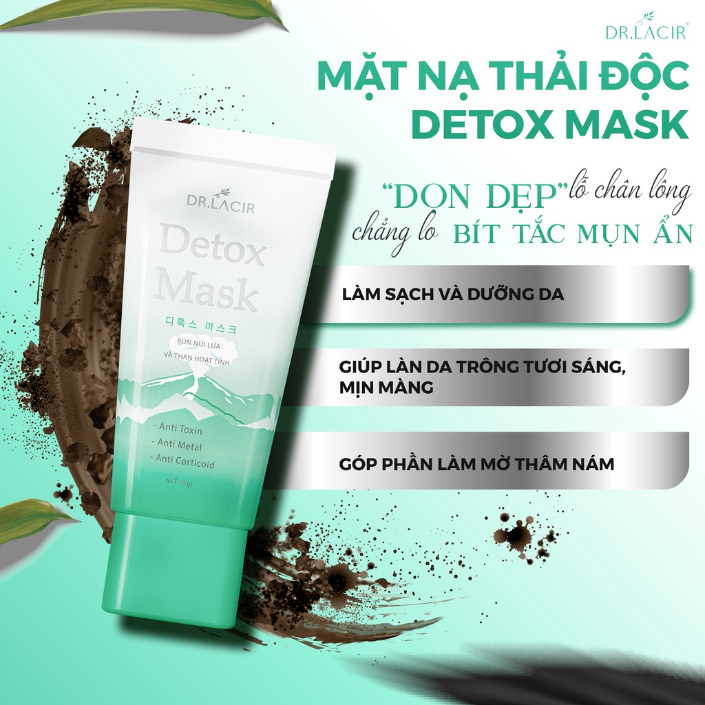 Mặt Nạ Thải Độc Detox Mask Drlacir,Hộp 35g-Giúp làm sạch da,thải độc da,làm mềm mịn da,hỗ trợ se khít lỗ chân lông