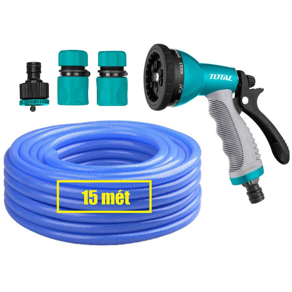 Bộ 15 mét ống nhựa mềm khớp nối vòi xịt rữa tưới cây 8 tia TOTAL AquaMate
